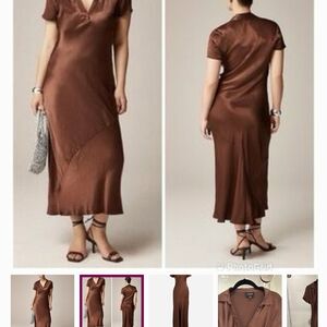 J. Crew Satin Brown Midi Dress
